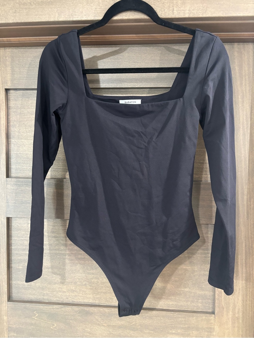 Babaton Black Long Sleeve Square Neck Bodysuit